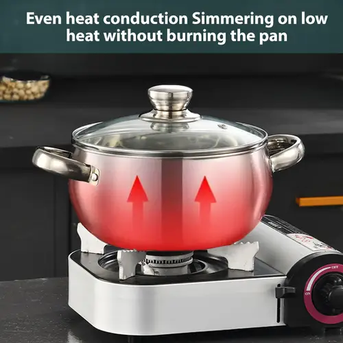 silvery multi functional stainless steel pot set with lid and ladle featuring double handles for conduction easy to clean suitable for kitchen cooking utensils with anti design