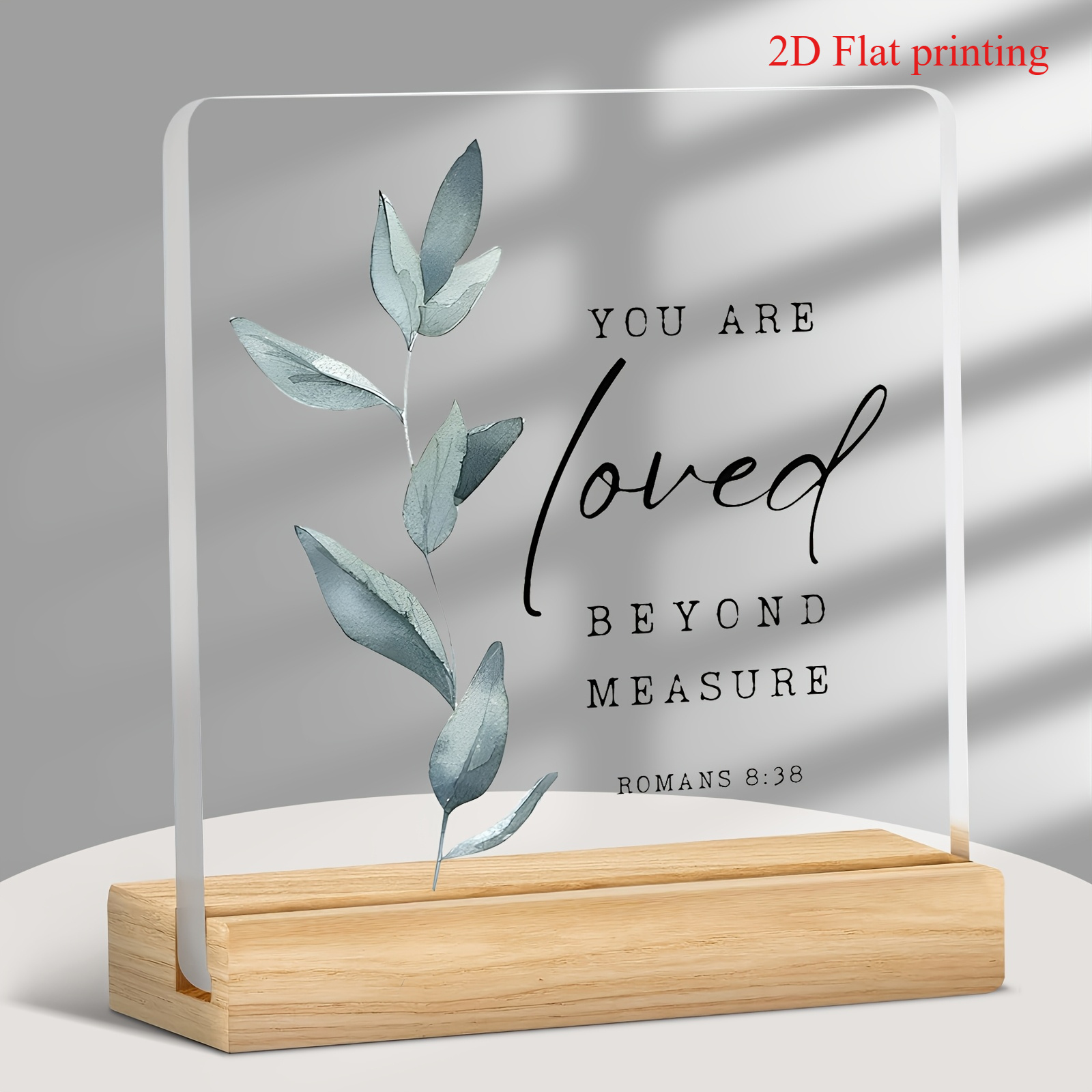 TEMU 2d Flat Printing, " " | Mother's Day, Father's Day, Or Daily Motivation | Blue Eucalyptus Leaf Design, Desktop Decoration, 8:38, Romantic Gift