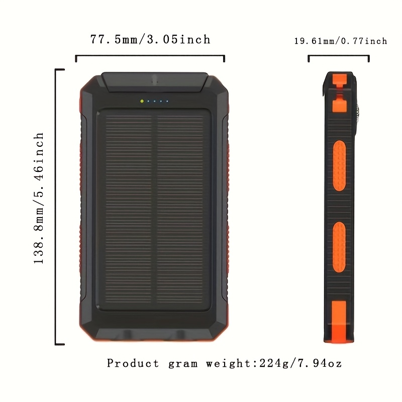 TEMU Ultra Portable Solar Power Bank 10000mah - Usb Rechargeable Solar Battery Pack, A Universal Portable Charger For Mobile Phones, Durable ,