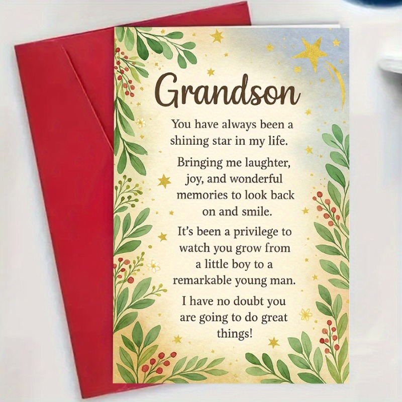 TEMU A Card To Gratitude To Your Grandson, Highlighting And Love For Him, Perfect For Grandparents To Leave A Memorial On Occasion To Remind Him That