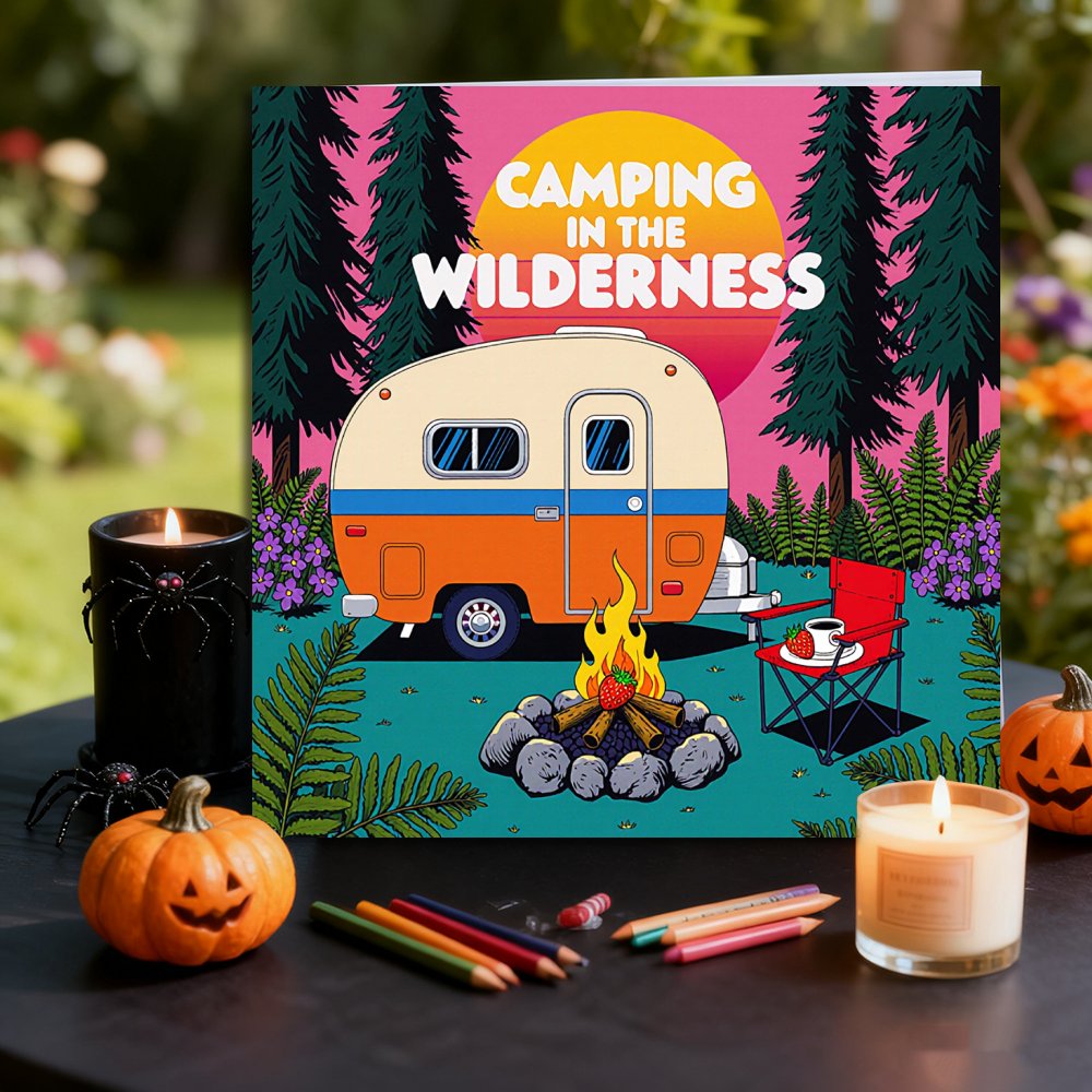 Image of 1 Adult Coloring Book | Outdoor Camping Theme, 24 Single-sided Pages, , Birthday, New Year Gift, Anxiety And Relaxes , Includes Camping Scenes