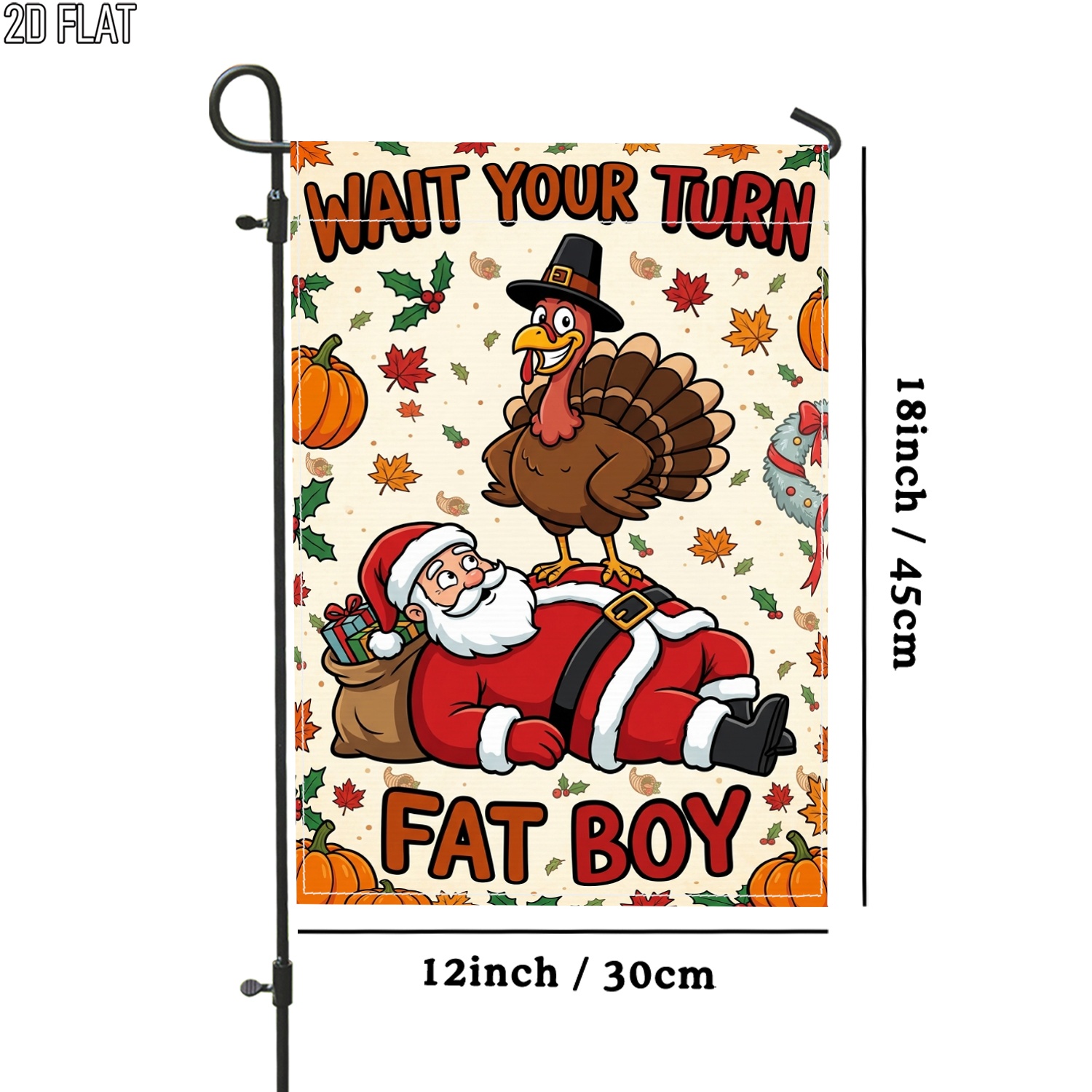 TEMU 2d Flat - 2d Flat 1pc Outdoor Garden Flag Thanksgiving Cartoon Turkey Pumpkin Santa Double-sided Flag Porch Decoration For Garden Outside Yard