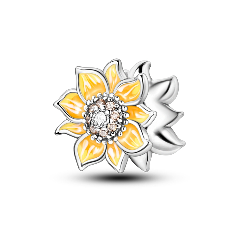 925 Silver Cream Sunflower Bead Charm for Bracelets