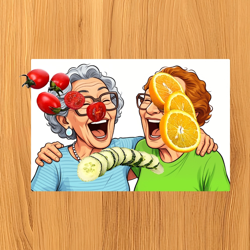 chopping board set funny elderly sisters with fruits glass cutting board retro cartoon kitchen decor durable easy clean tempered glass housewarming gift for women grandma and  