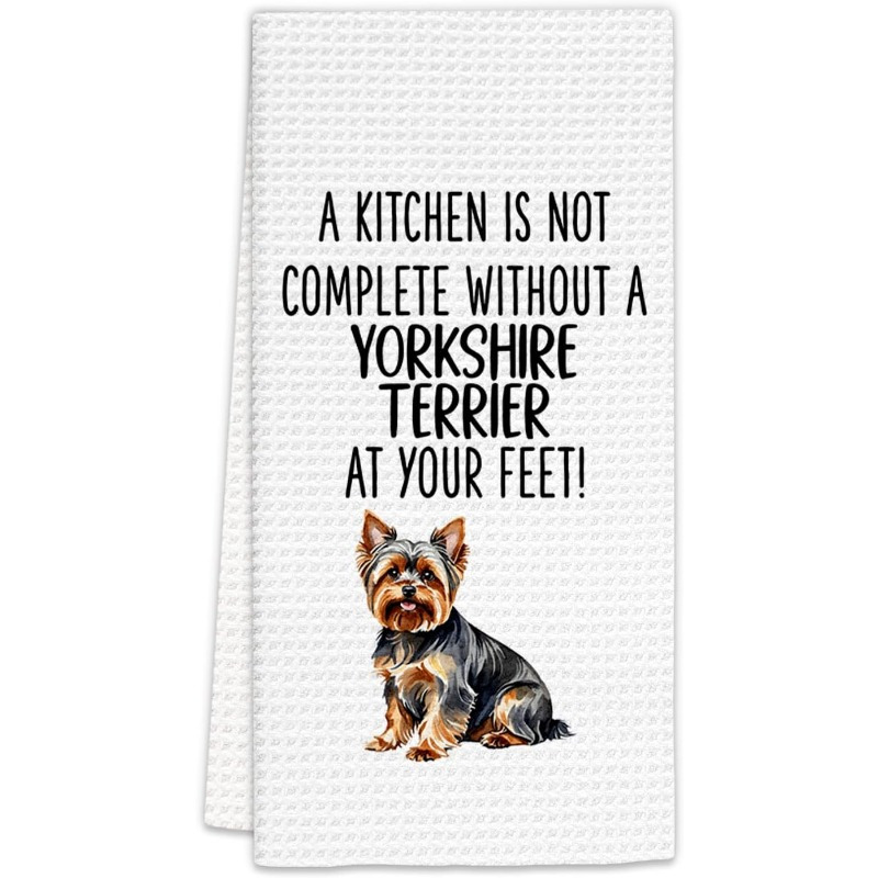 

1pc Modern Yorkshire Terrier Kitchen Towel, Cartoon Dog Themed Dish Cloth, Super Soft Woven Polyester, Machine Washable, Decorative Hand Towel With 18x26 Inch For Dog Lovers