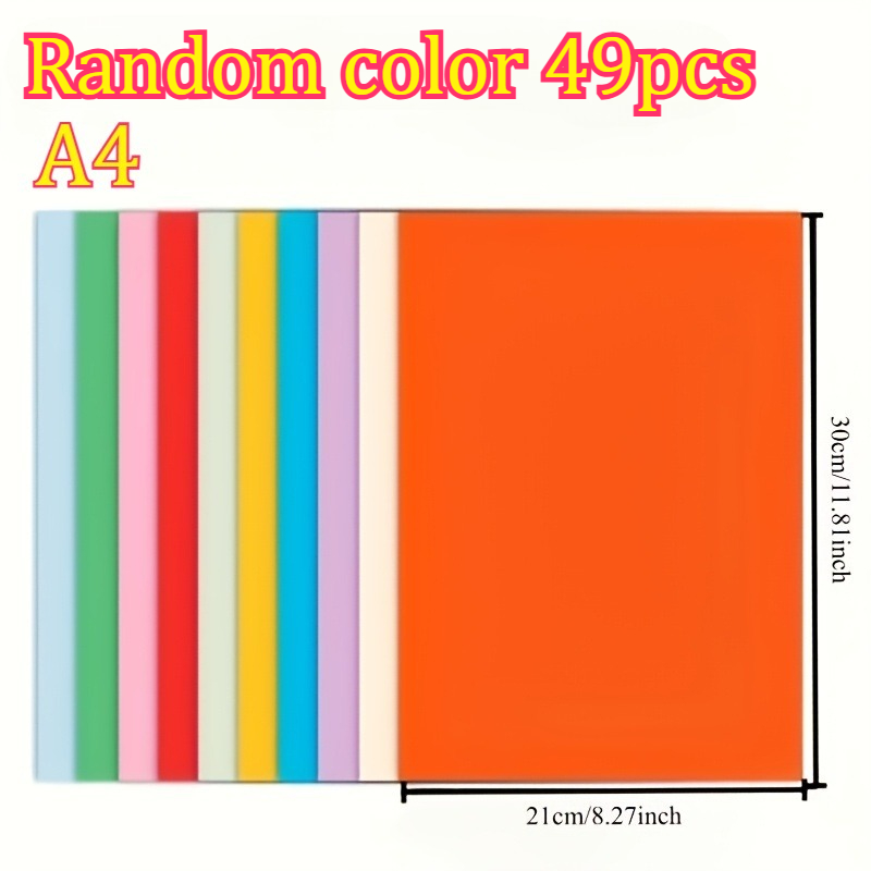 TEMU Random Color 49-sheet A4 Multicolor Paper Set, Thick And Smooth Craft Paper, Suitable For Diy Projects, Origami, Card Making, Printing, Home And