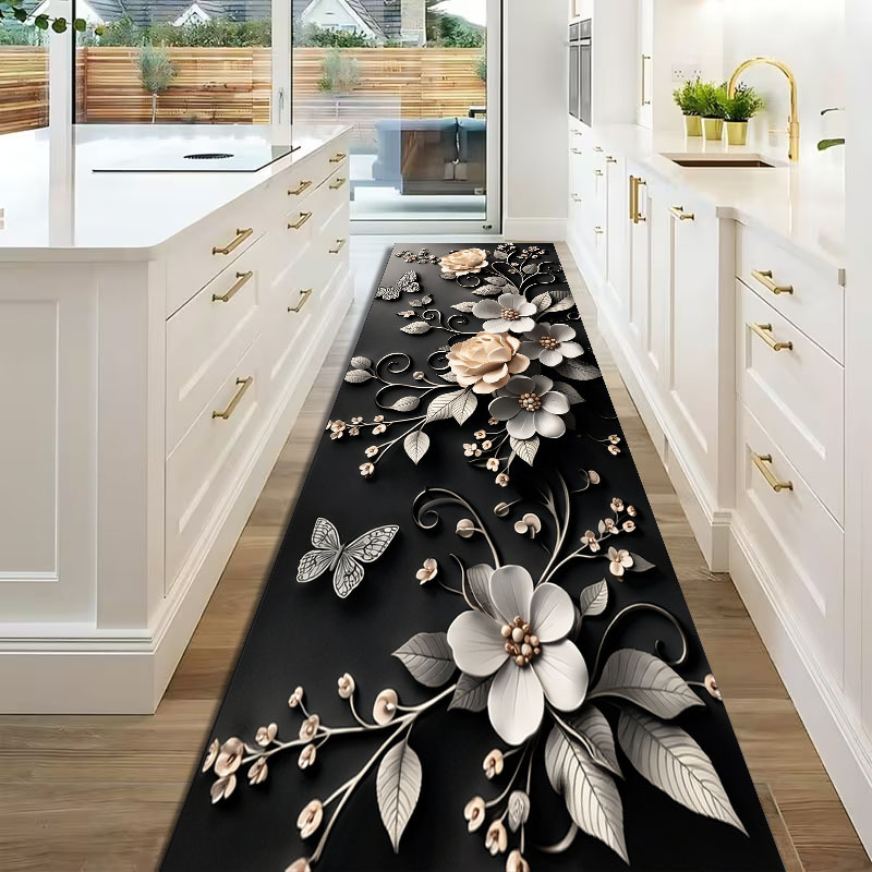 TEMU Light Luxury Relief Floral Mat, Polyester Fiber Material Absorbent And Non-slip, Easy To Wipe And Care, Home Kitchen Decor , Comfortable And