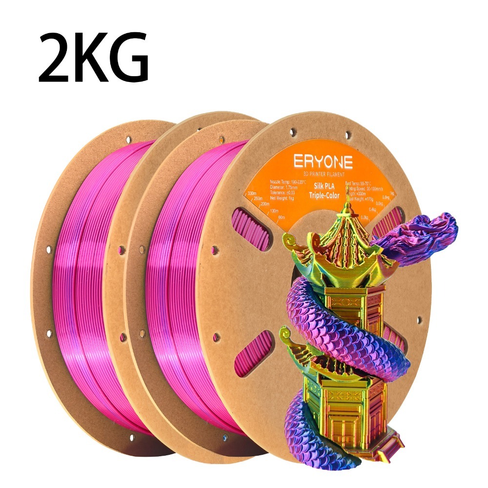 Image of Eryone Tri-color 3d Printing Filament For 3d Printers, Includes 2 Rolls Weighing 2kg, With A Diameter Of 1.75mm And A Tolerance Of +/-0.03mm, Featuring Easy And Vibrant Color Transitions
