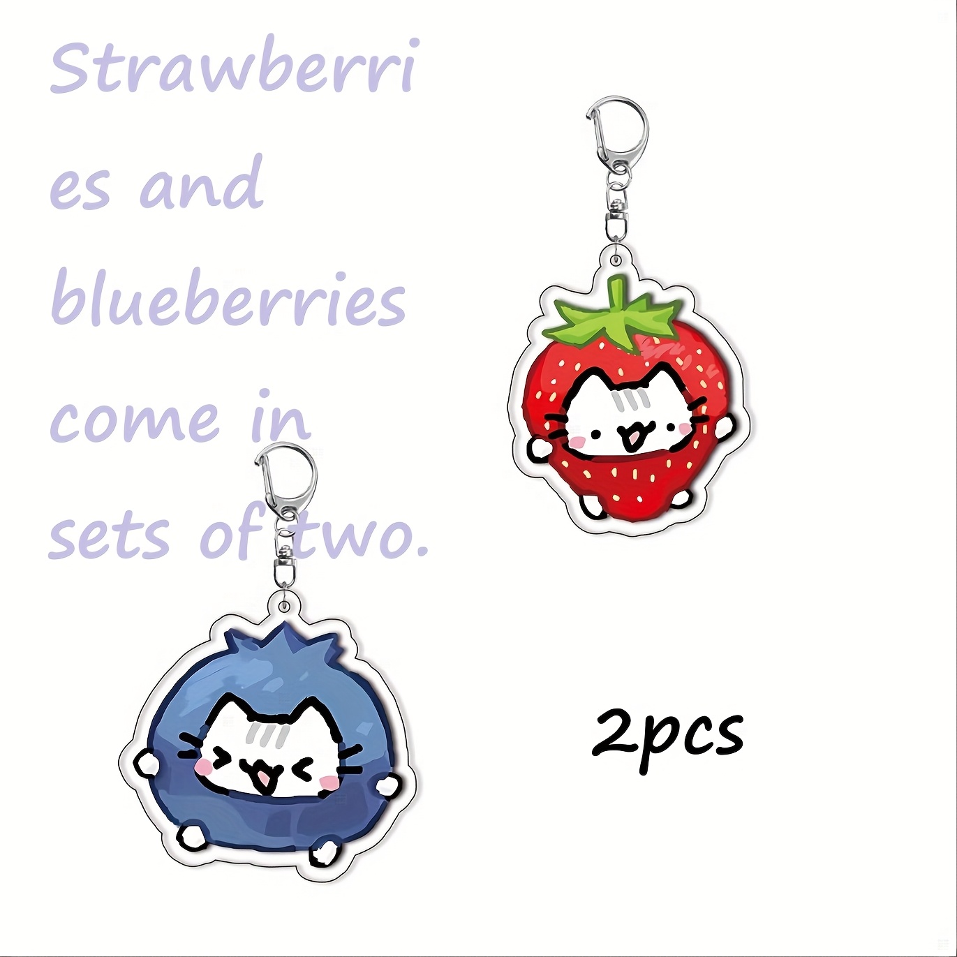 TEMU 2d Flat - 1 Set Of 2pcs 2d Flat Strawberry And Blueberry Themed Transparent Plastic Additions, Cute And Fun Pendants, Double-layer Acrylic Anime
