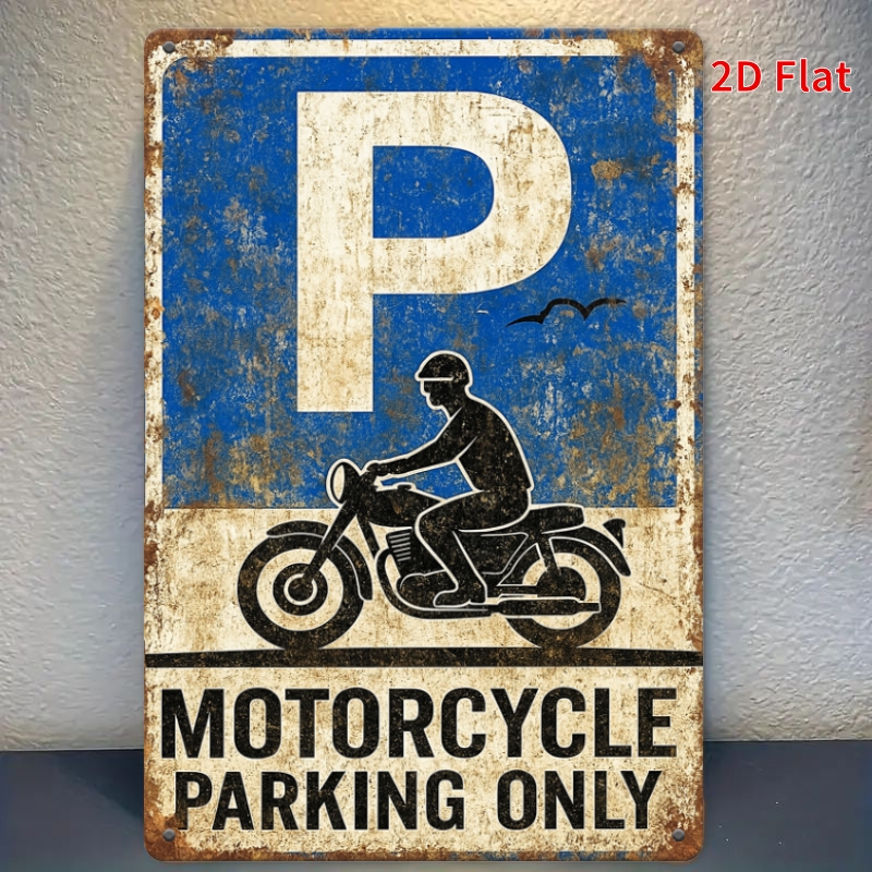TEMU 2d Flat, 1pc Vintage Motorcycle Parking Sign Suitable For Motorcycle Enthusiasts, Artificial Ceiling-mountable Bohemian Wall/ceiling Decor With