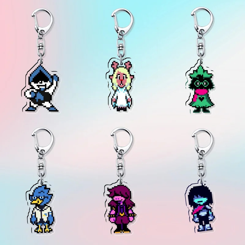 TEMU 2d Flat, Gift For Her/him 2d Flat Keyring Pack Of 6 - Cute Character Charms With Chains, Official Anime Accessories, Birthday Or Convention Gift