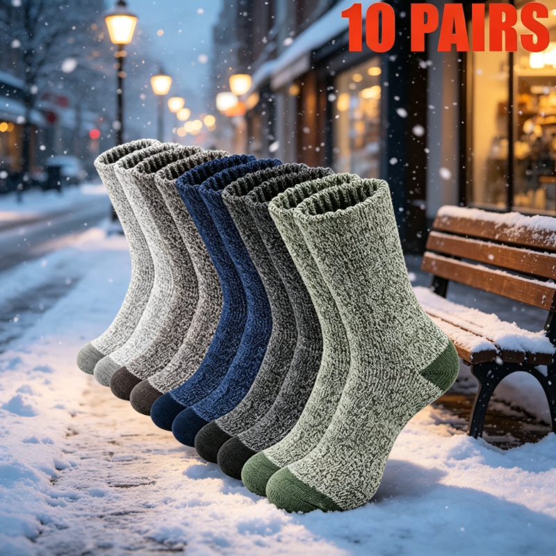 TEMU 10 Pairs Multi-neutral Thickened Thermoregulating Knit Ski Mid-calf Socks, Men's Ski Socks, Plush Warm Fabric With Comfortable And Elastic Cuff,
