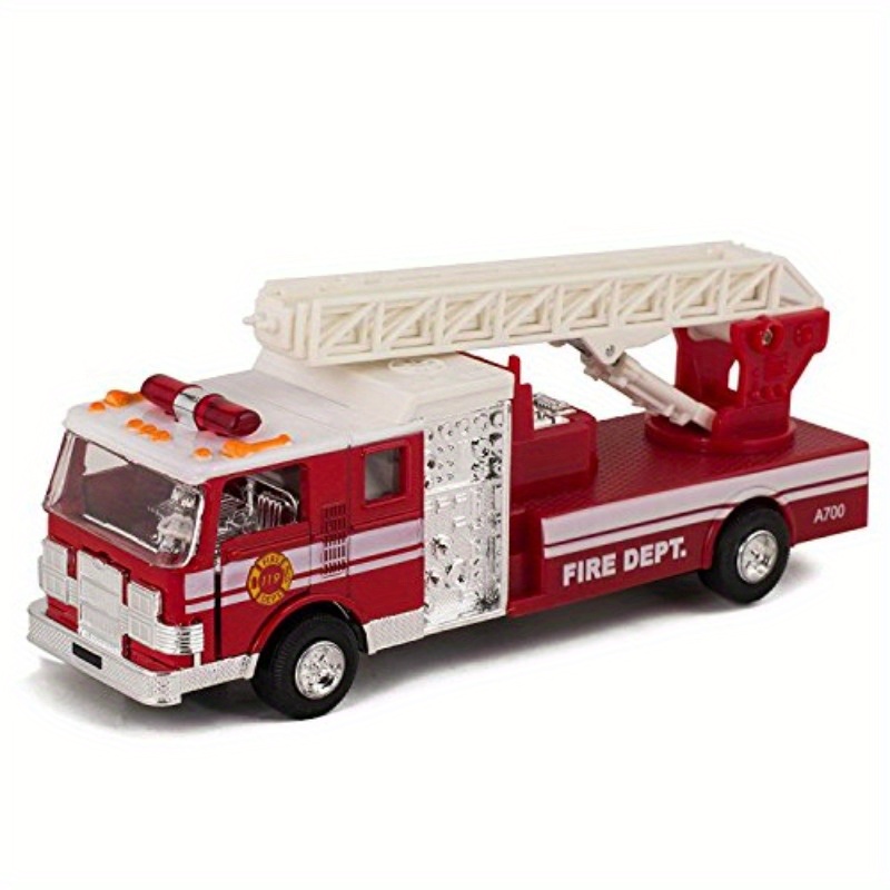 Master Toy'S Collectible Die-Cast Metal Pull-Back Action Sound Fire Engine Truck with Ladder - Red & White Fire Department Rescue Vehicle, Durable Metal Construction, Realistic Design for Play & Display, Playful Design, Detailed Craftsmanship