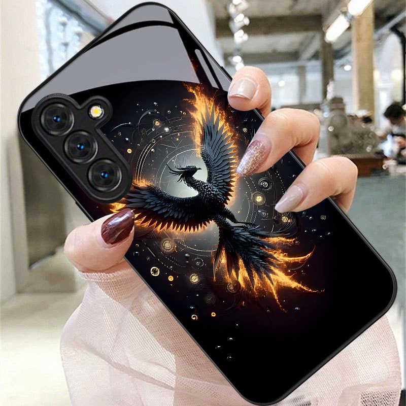 TEMU Phone Case - Black Flame Phoenix Print Phone Case For For Galaxy