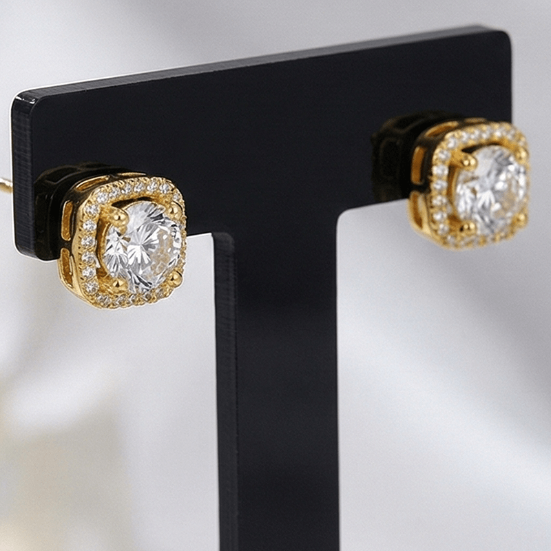 Dazzling Golden Moissanite Earrings, Unisex