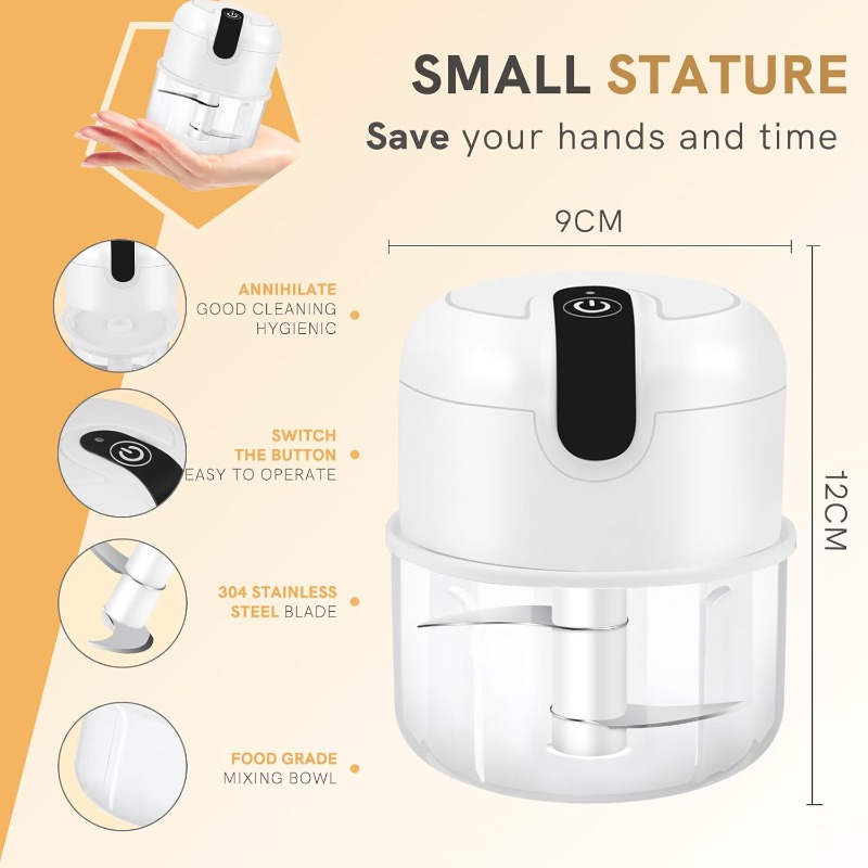   electric food processor & meat grinder - 1-cup mini chopper with usb-powered motor, 304 blades, operation,   with  -like interface, safety lock &   operation for garlic, onion, ginger, chili, meat - portable for home & travel, easy clean & hygienic, ideal for small kitchens (usb charging required) Product details 1
