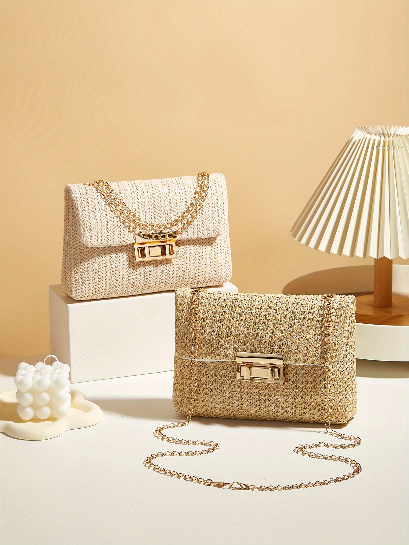 2025 New Trendy Woven Women'S Tote and Wallet, Practical Crossbody Bag, Single Shoulder Bag, Small Square Bag, Metal Chain Strap, Simple Women'S Crossbody Bag