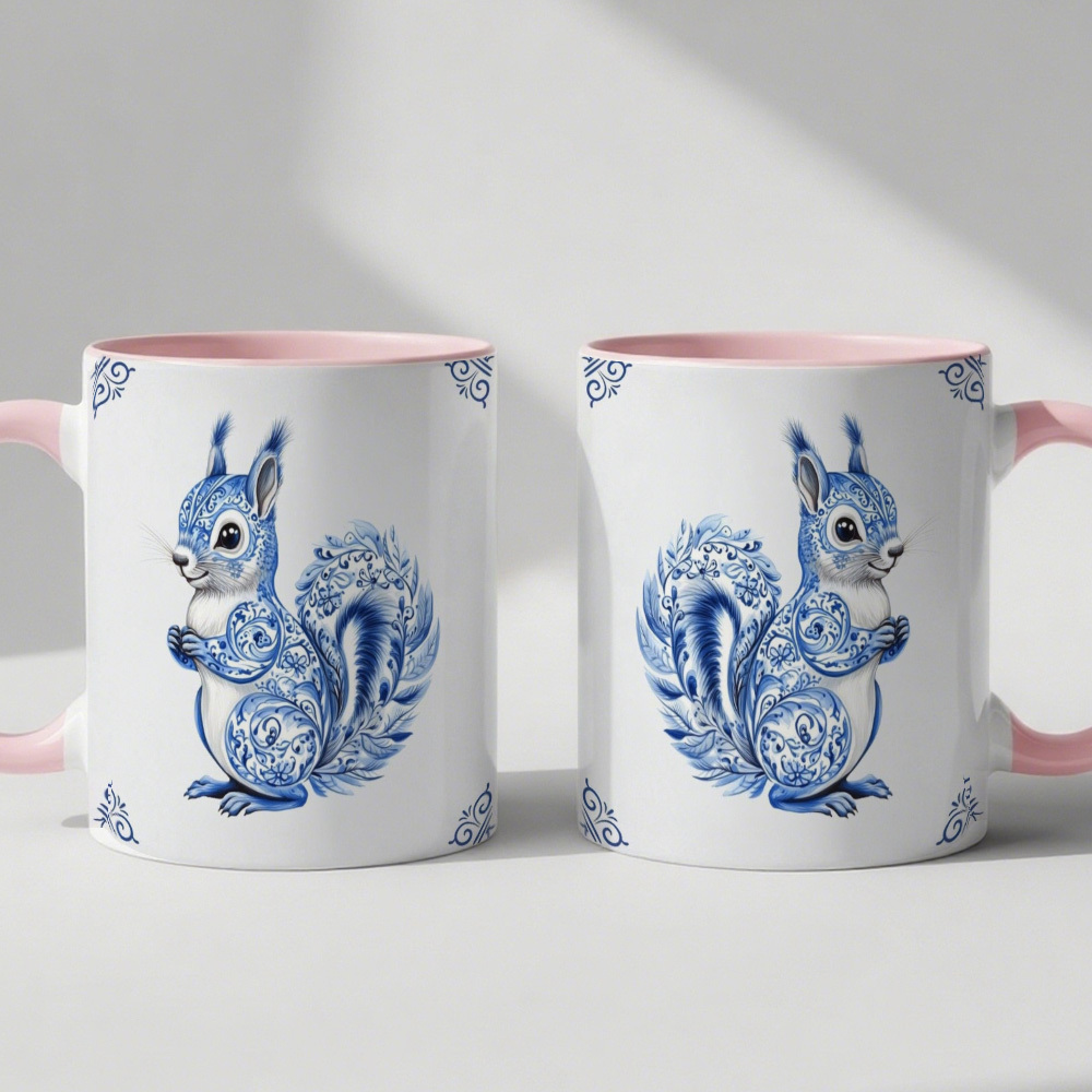 TEMU 1pc Blue And White Porcelain Squirrel Coffee Mug With Lip-fit Rim - Chinese Tea Cup Suitable For Daily Use, Office & Home, Ideal Gift For ,
