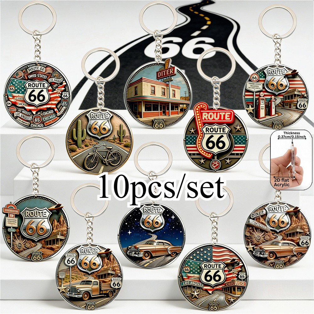 TEMU [2D Plat] Ensemble de 10 porte-clés en acrylique 2D, Pendentif , Voyage sur la , Unisexe, Cadeau , Esprit de , à Dos, Porte-clés de Voiture,