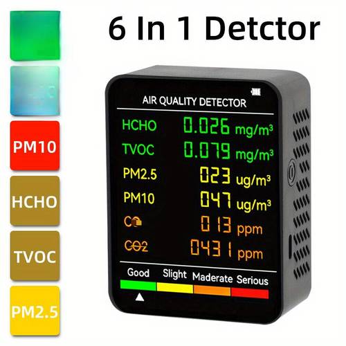 6in 1 meter air quality monitor pm2 5 hcho tvoc for detector lcd display gas detector sensor analyzer home air screen durable construction air quality monitor indoor