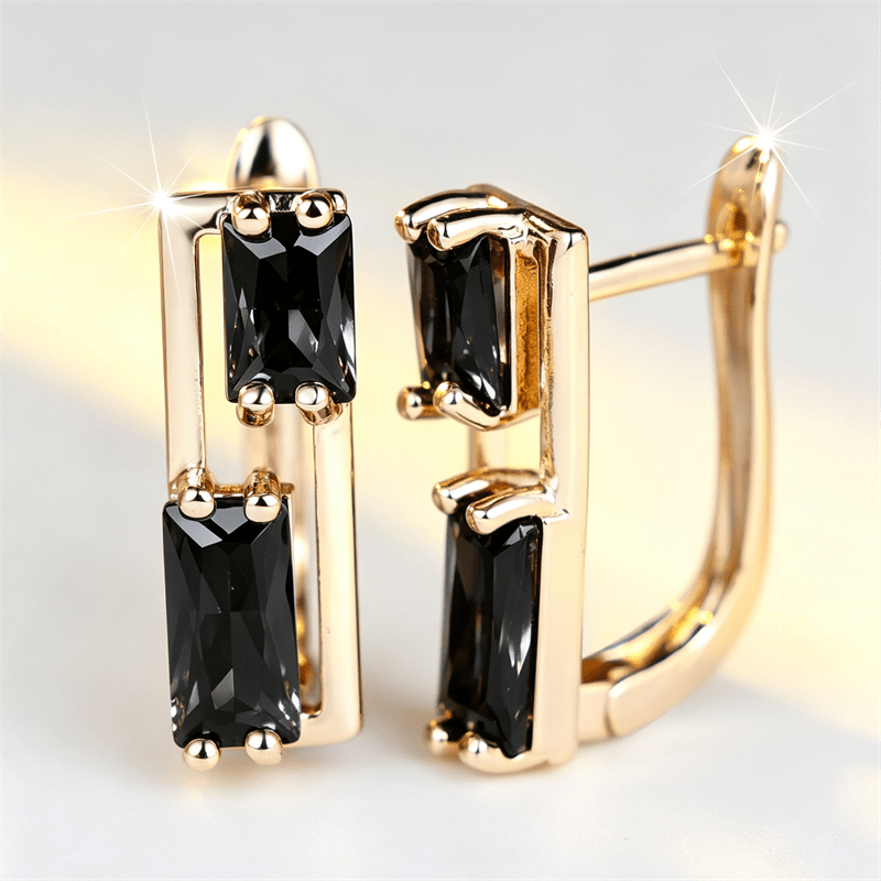 Niche Champagne Golden Rectangular Earrings with Synthetic Zirconia