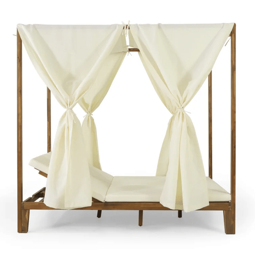 2025 outdoor daybed with adjustable high quality curtains sturdy acacia wood patio furniture high quality cushions easy assembly for poolside garden or deck relaxation outdoor furniture cushions poolside garden lounging solid back style durable wooden frame fabric