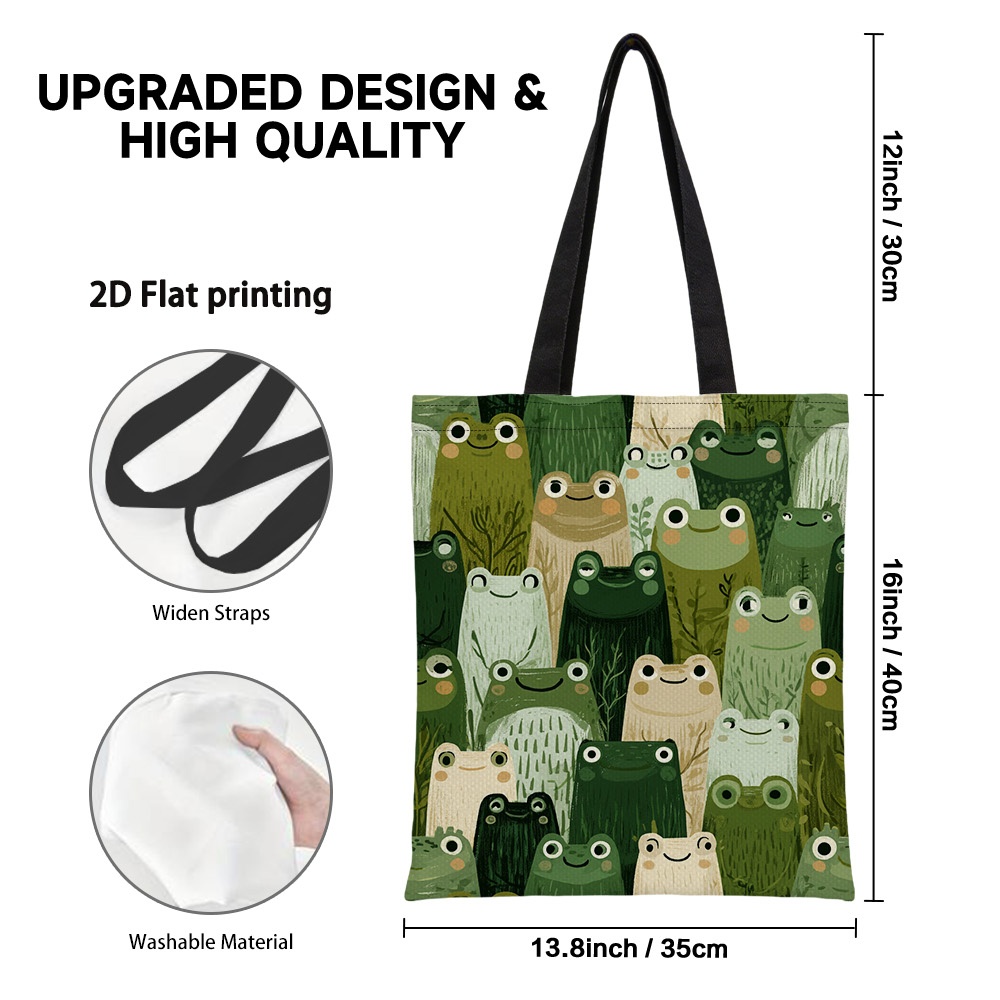 TEMU 1pc 2d Flat Sided 's Day Cute Frogs Printed Shopping Tote Bag, Reusable Grocery Bags, Perfect For Camping, Travel, And Daily Carrying. Made Of
