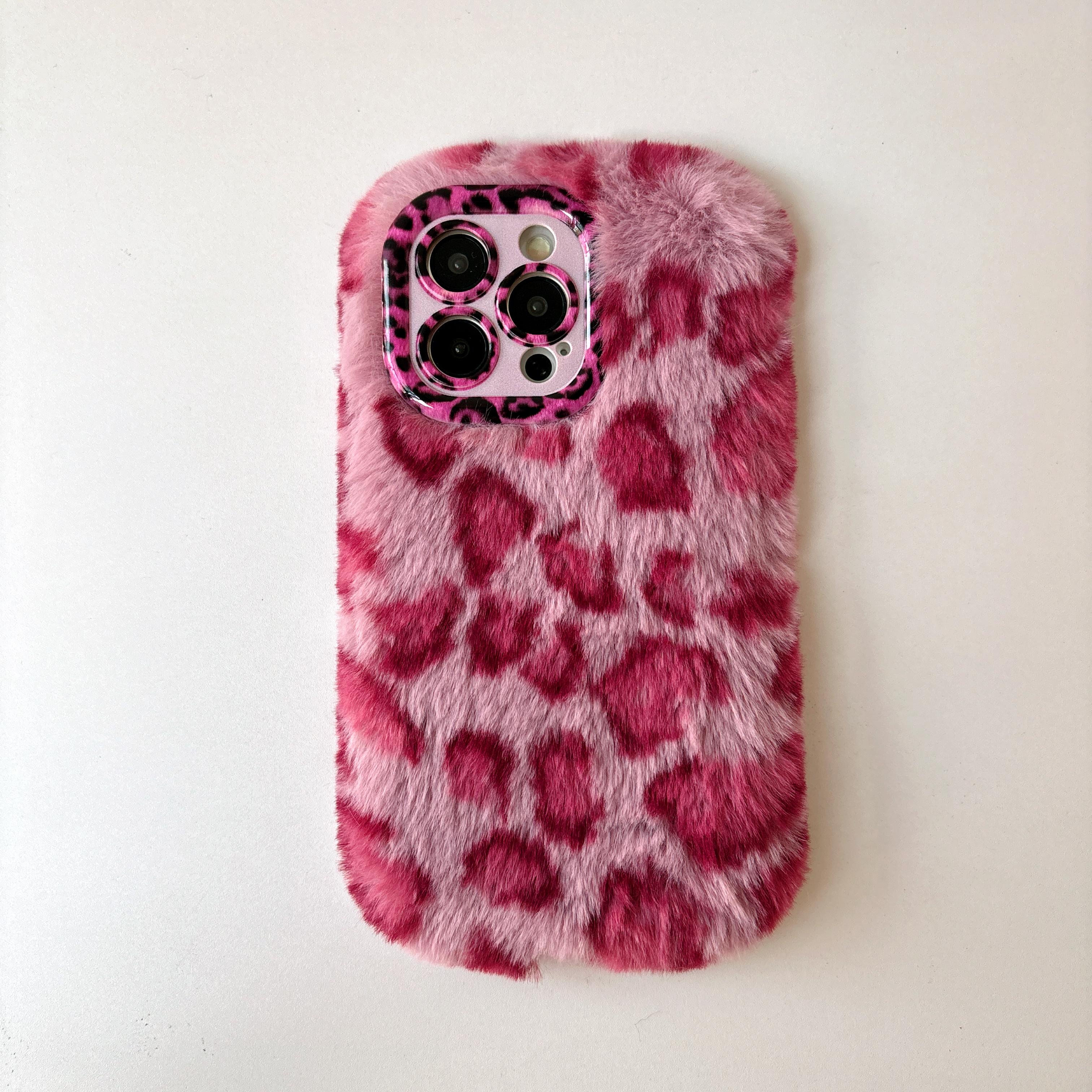TEMU Phone Case - New Plush Leopard Print Phone Case For Women, Perfect For Autumn And Winter, Featuring A Stand And Designed For High-end
