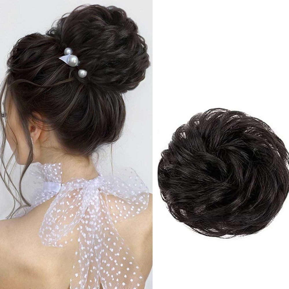 TEMU 2pcs Human Hair Bun Messy Bun Extensions Real Human Hair Messy Rose Bun Hair Piece Curly Hair Bun With Elastic Band Hair Bun Hair Extensions