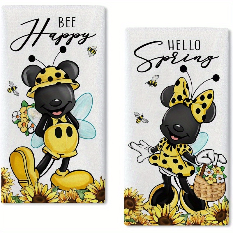 

2pcs & Sunflower Kitchen Towels - Polyester, Machine Washable, Modern Cartoon Mouse Design For Cooking, Baking & Drying - Home Decor, Bee Kitchen Decor