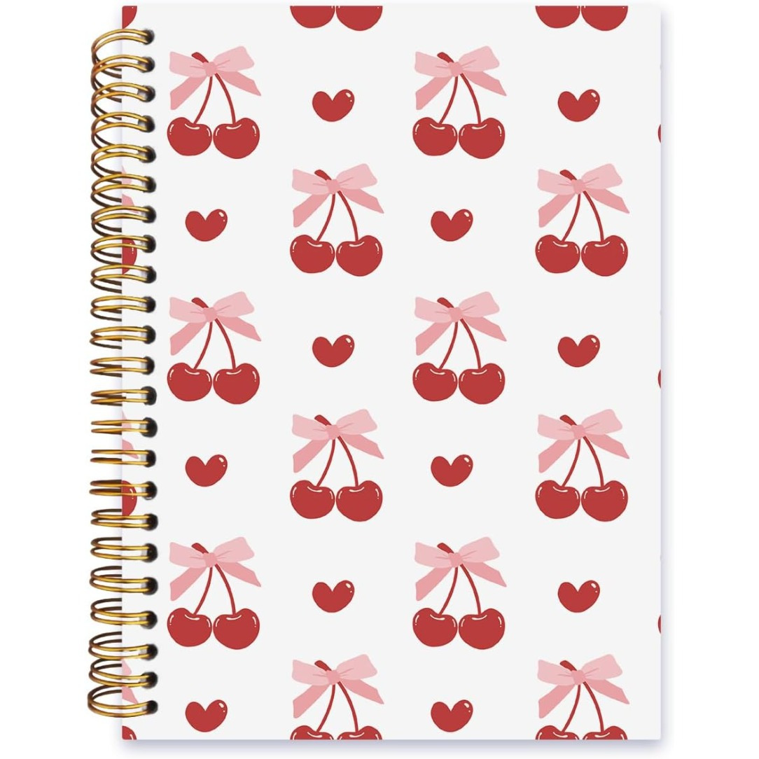 

1pc Cute Cherry Bow Notebook, Coquette Lined Spiral Notebook Hardcover, College Ruled Notebook, Office School Journal Notebook For Work, Gifts For Women 5.5*8.3in With 50 Pages