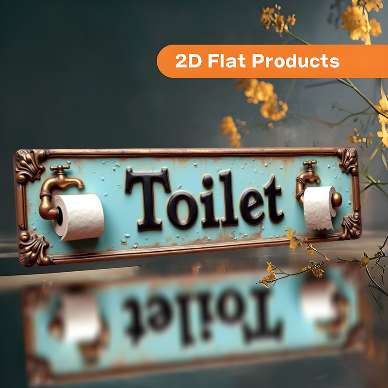 TEMU 2d Flat, 1pc Vintage Turquoise & Black Toilet Sign - Artificial Bathroom Plaque Suitable For Farmhouse, Office, Cafe, Garage Decor - Pre-drilled