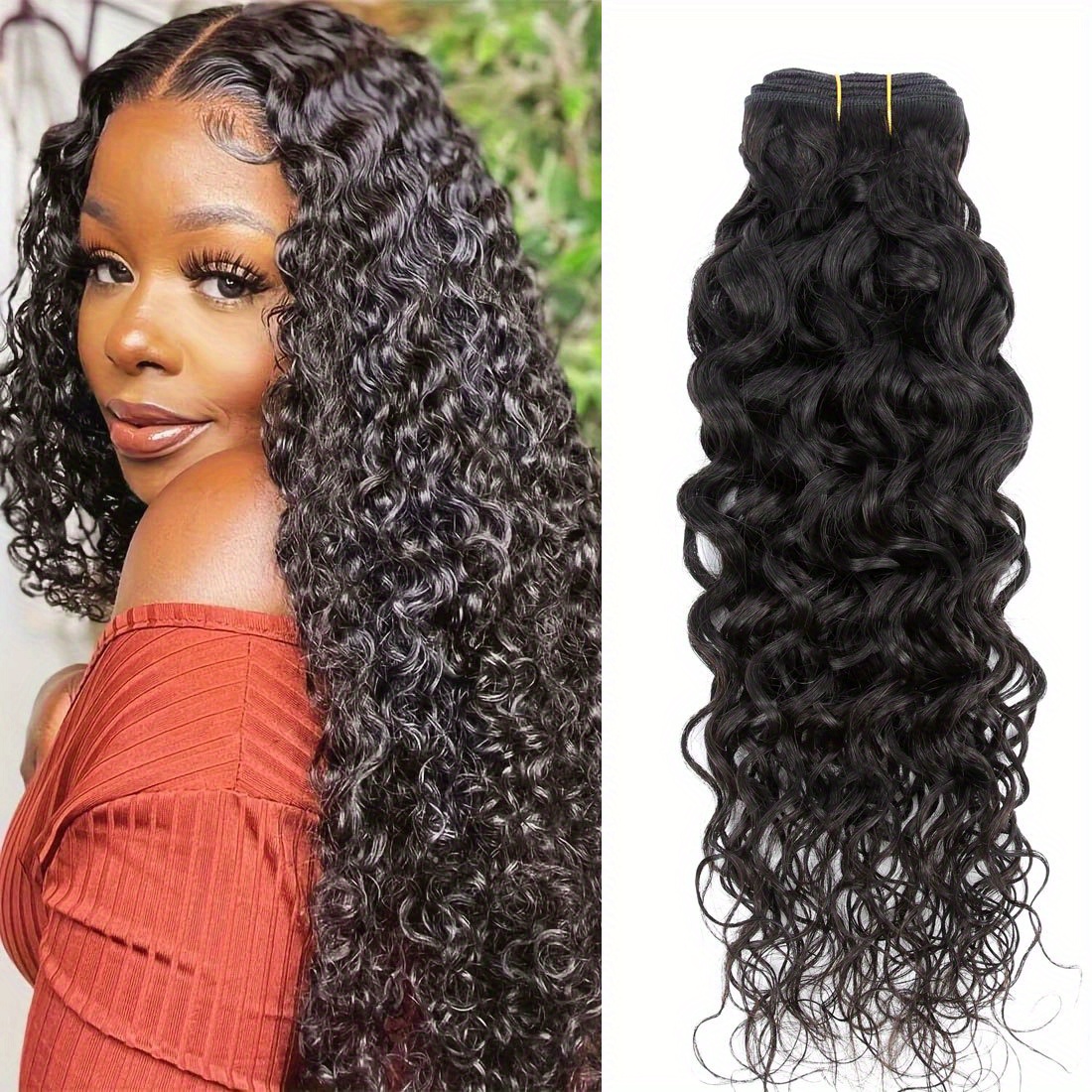 immagine dell'articolo 1 ciuffetto di capelli umani Water Wave, con texture bagnate e ondulate, realizzati con capelli Remy brasiliani non lavorati. Disponibili in lunghezze da 8 a 66.04 cm, ogni ciuffetto pesa 95 grammi