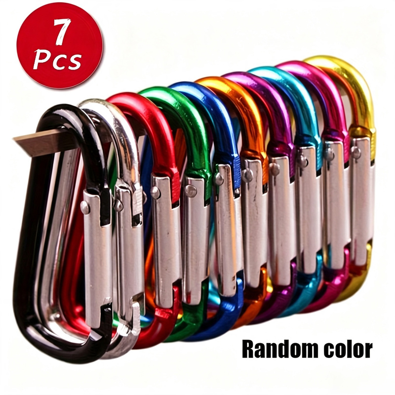 TEMU Random 7pcs Assorted Colors Large Size Aluminum Alloy D-ring Keychains, Hook Backpack External Accessory, Suitable For Outdoor Activities - Not
