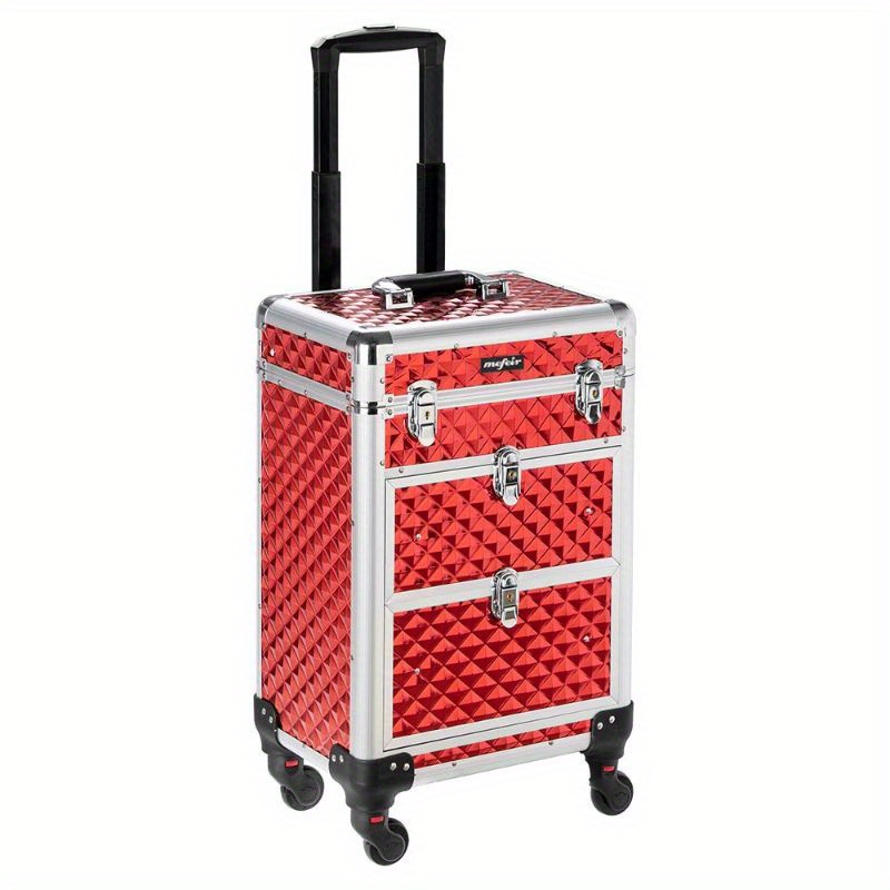 

Luxury Red Aluminum Makeup Train Case - Portable & Lockable Cosmetic Organizer With , 2 Sliding Drawers, And Removable Dividers For Artists