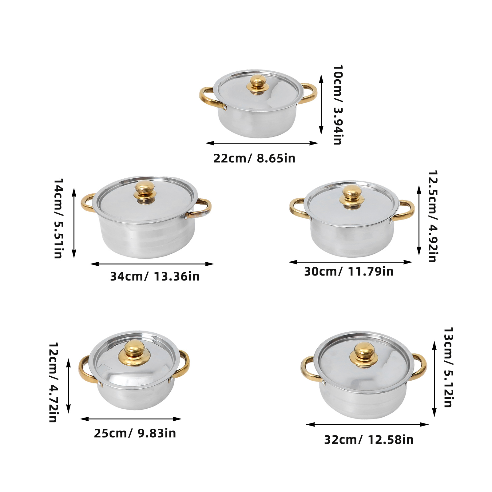 TEMU 10pcs(5 Pots+ 5 Lids) Heavy-duty Stainless Steel Pot Set With Utensils- Durable& Dishwasher Safe- Ideal For Home, Dorms& Camping, Christmas,