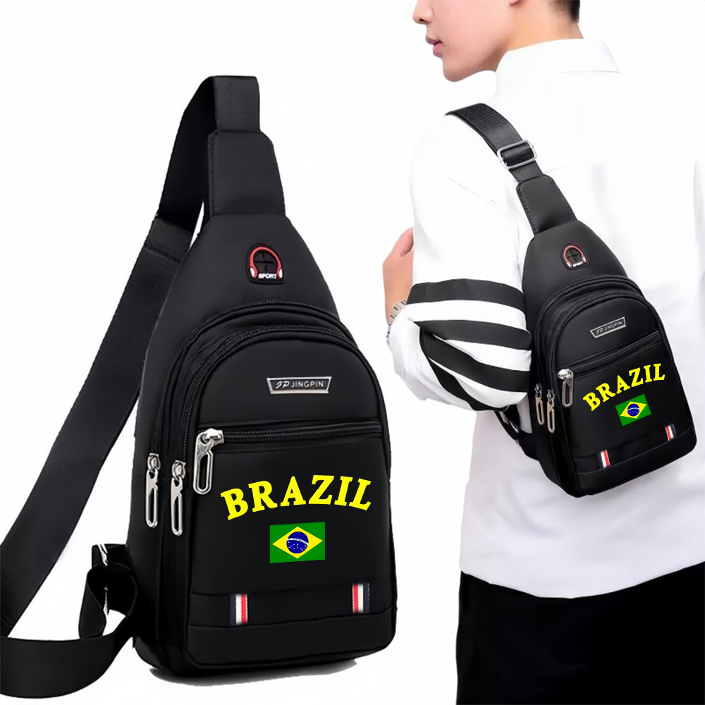 TEMU 1pc Brazil Flag Chest Bag Suitable For Sports & Travel, Large Capacity Crossbody Pack With Brazil Print, Adjustable Strap & Zipper Closure,