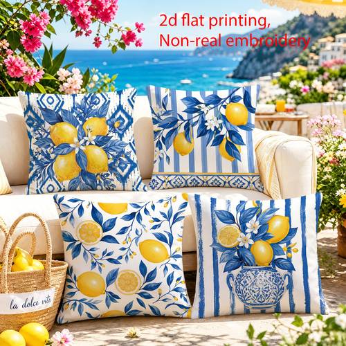 2d flat 4 pack mediterranean throw pillow covers 2d graphic printing non real embroidery suitable for modern fabric sofas indoor outdoor decoration party decoration as a gift pillowcase