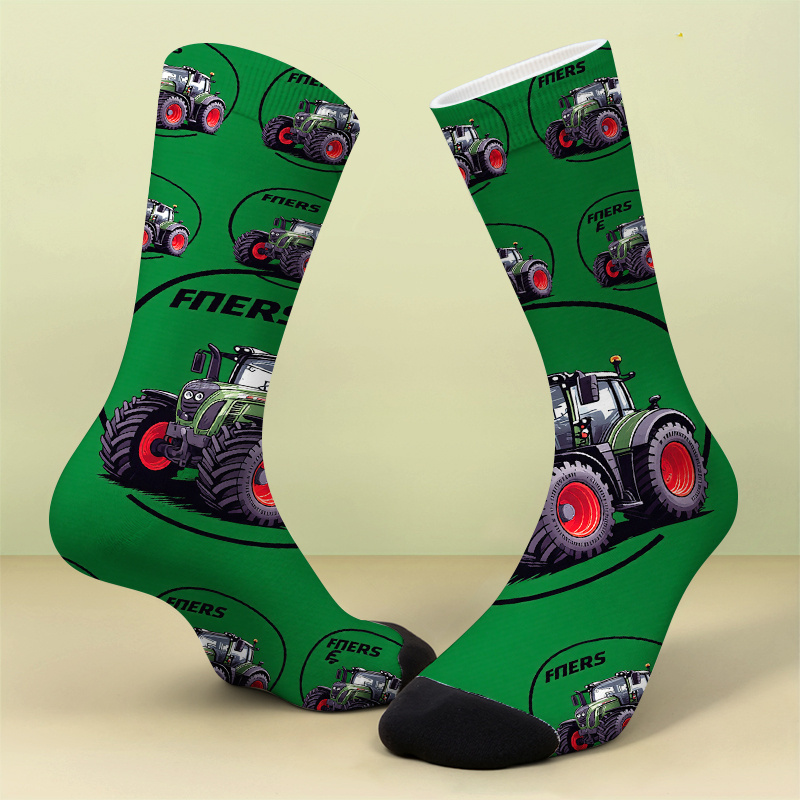 TEMU Une paire de chaussettes imprimées avec imprimés - Motif tracteur - FmErsA - Douces, confortables, respirantes, originales, mignonnes et cadeau
