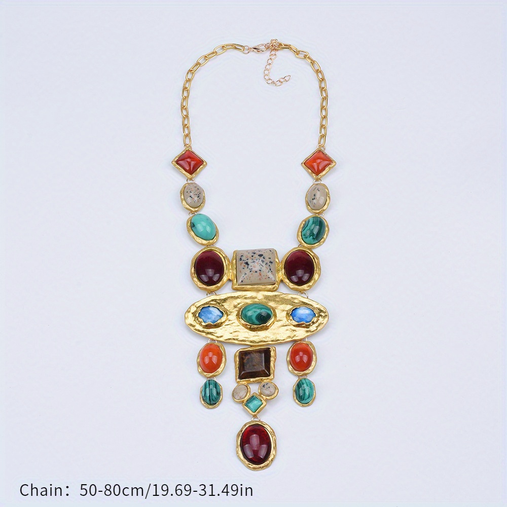 Vintage Geometric Necklace with Crystals, Golden Plated