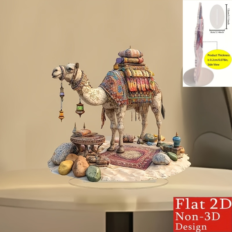 TEMU 2d Flat - A 2d Classic Crystal Exotic Camel Decoration For Home, Office, Or Store Desktop Decor - A Popular Desert Theme - Versatile Decoration