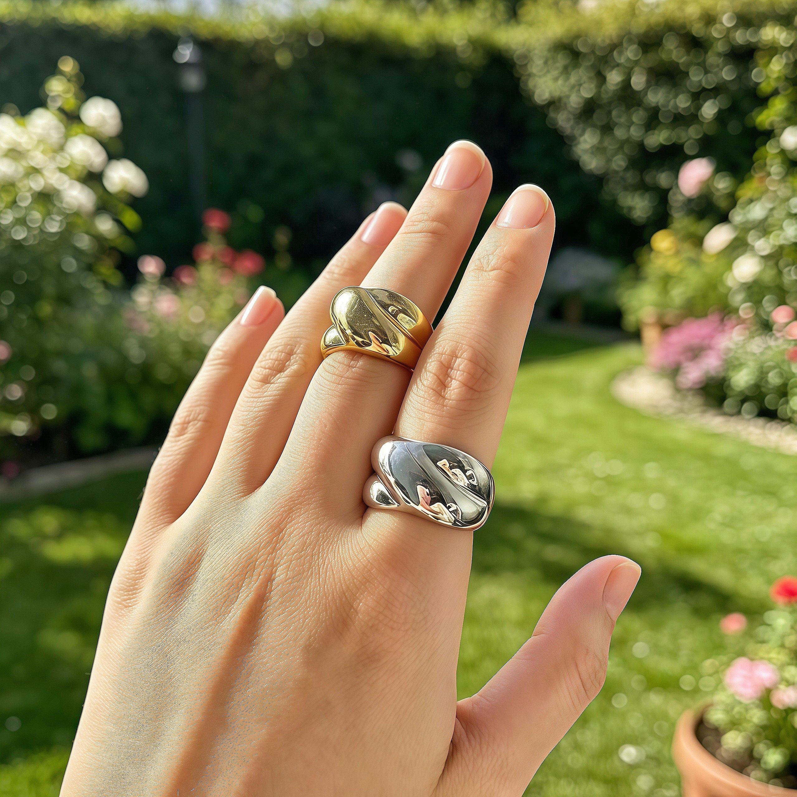 Women's French-Style Irregular Stainless Steel Ring, Elegant Design