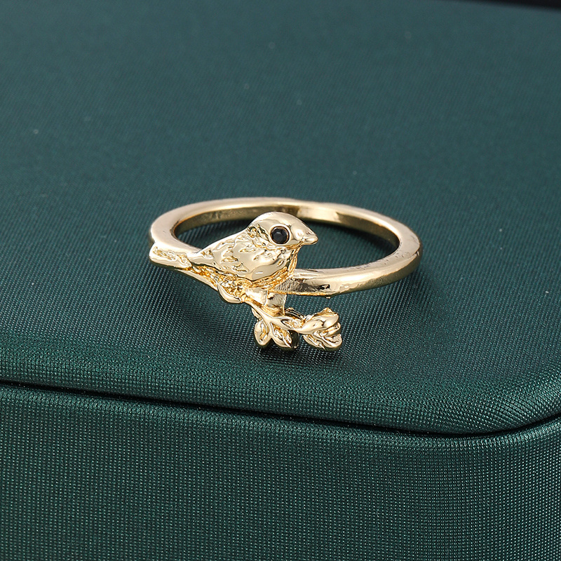 Women's Forest Style Retro Bird Branch Ring, Artistic Design