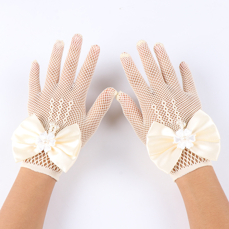 TEMU 1 par de guantes de encaje para vestido de novia, actuación navideña para mujer, baile, presentación, malla elástica con