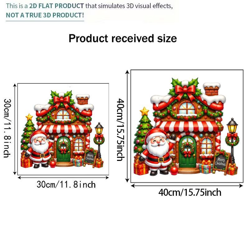 1pc 2d flat pattern sticker christmas decoration static cling window decal glass mural window sticker santa claus gingerbread house festive pattern glass film suitable for bedroom kitchen bathroom balcony windows christmas home decor