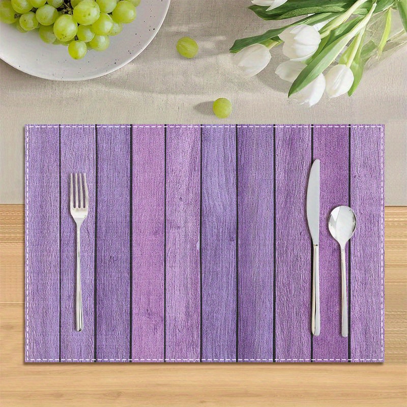 TEMU 4pcs Purple Painted Placemats With Vertical Lines And Violet Wood Pattern, Suitable For Dining Table, Holiday Party, Coffee Table, Home Decor