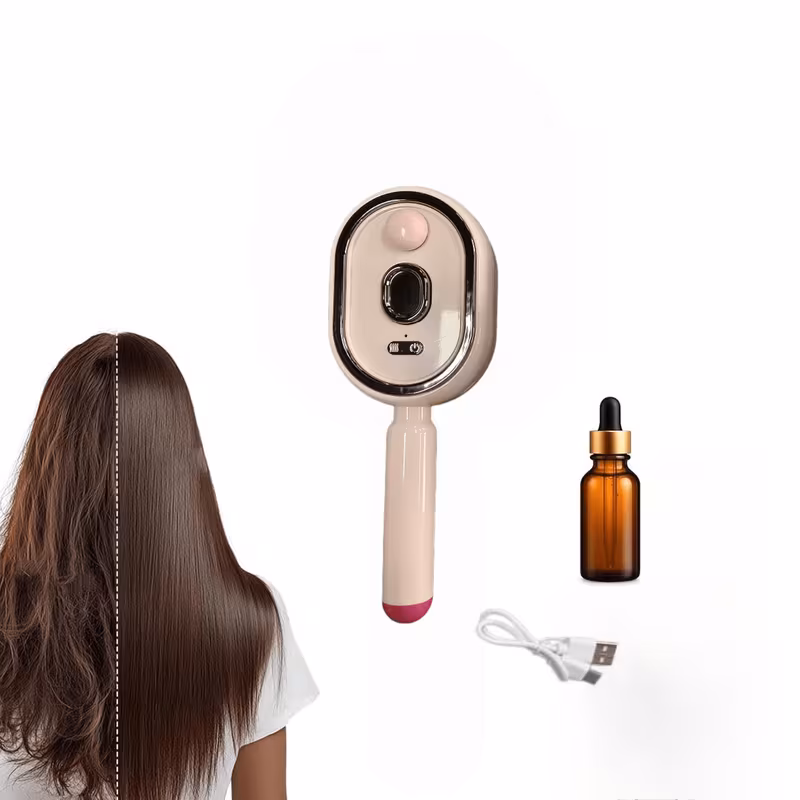 3pcs1 hair comb + +15mlessential oil bottle electric spray air cushion massage hair brush, 2026 electric steaming hair straightener brush, rechargeable detangling steam brushs for hairs Product details 1
