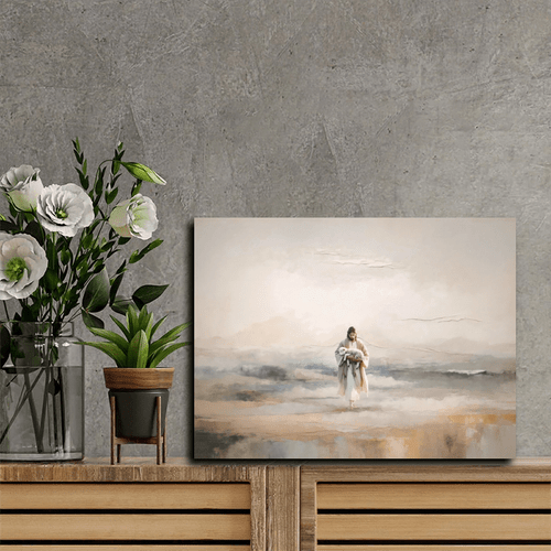item picture 2d flat 2d flat 1pc christian shepherd with lamb canvas wall art modern inspirational framed religious painting 29 97x39 88 cm wrapped canvas with wooden frame ready to hang home decor for living room bedroom office with frame