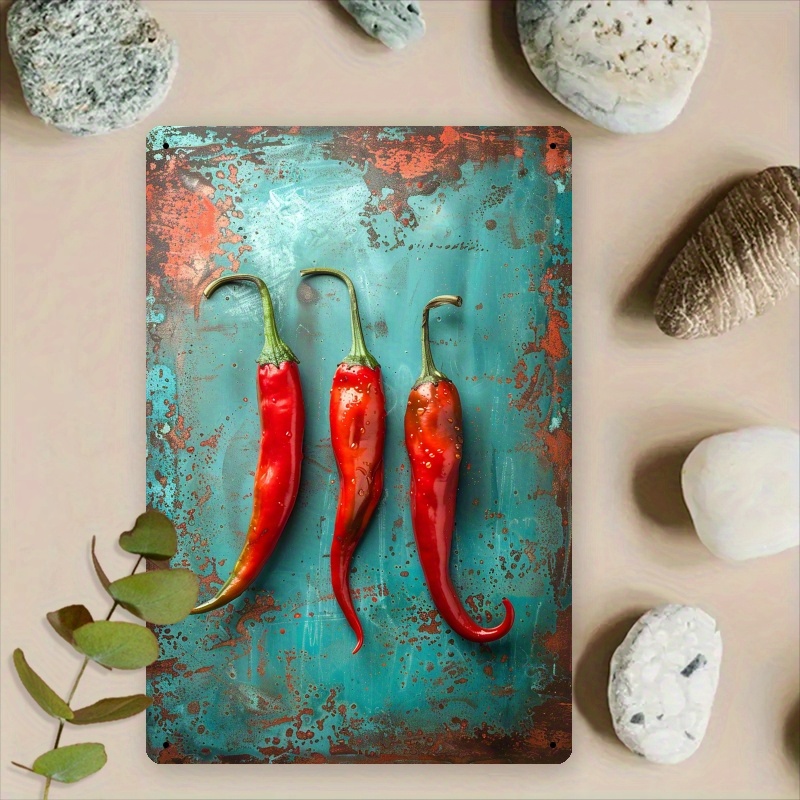 Image of 2d Flat, 2d Flat Pepper Art Vintage Wall Decor - 2d Printed Metal Iron Sign - 8x12 Inch Hanging Sign Decoration For Kitchen, Dining Room, Porch, Perfect For Room Decor
