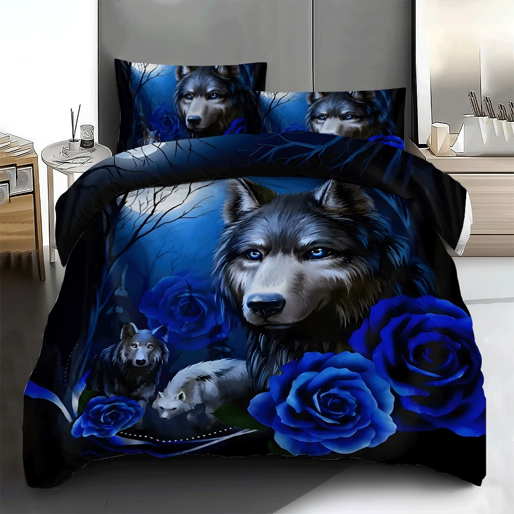 

3pcs Wolf And Pattern Bedding Set, Polyester, , , Suitable , For , , , For , ,